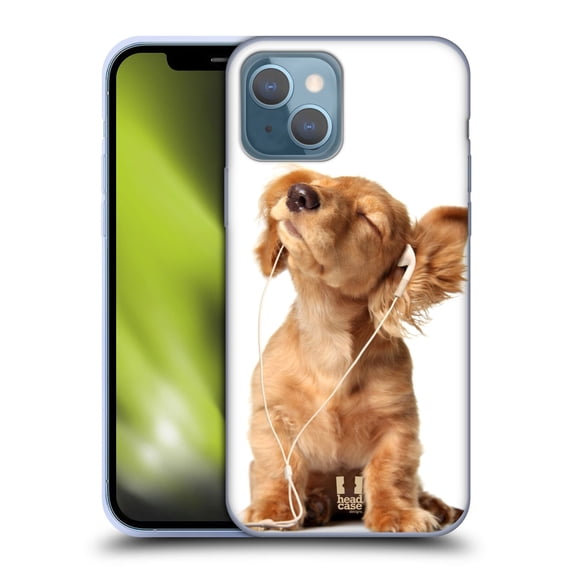 Head Case Designs Funny Animals Young Puppy Listening To Music Soft Gel Case Compatible with Apple iPhone 13