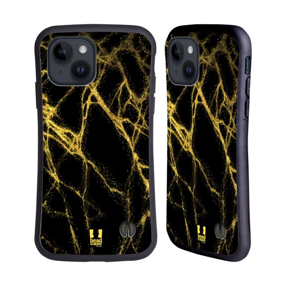 Head Case Designs Glittery Marble Prints Gold Hybrid Case Compatible with Apple iPhone 15