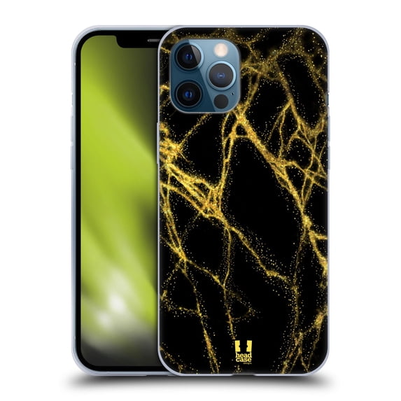 Head Case Designs Glittery Marble Prints Gold Soft Gel Case Compatible with Apple iPhone 12 Pro Max