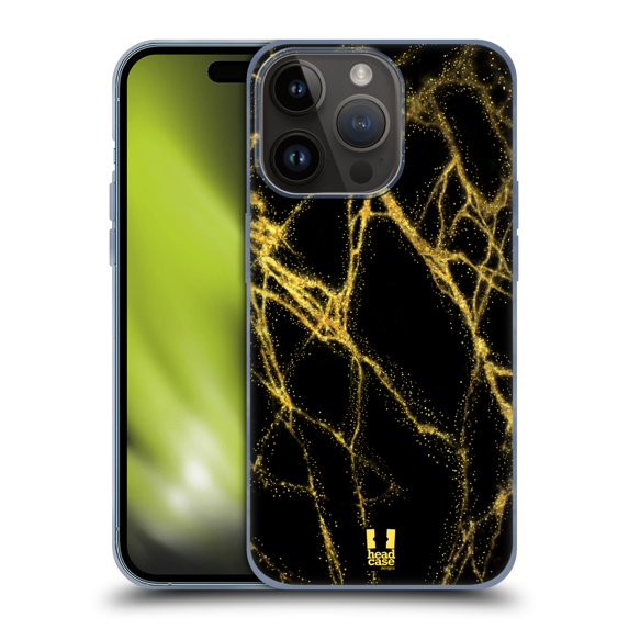Head Case Designs Glittery Marble Prints Gold Soft Gel Case Compatible with Apple iPhone 15 Pro