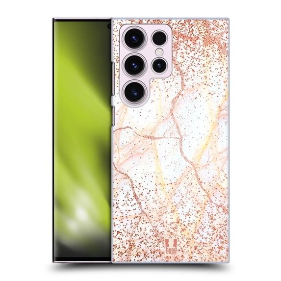 Head Case Designs Glittery Marble Prints Rose Gold Hard Back Case Compatible with Samsung Galaxy S23 Ultra 5G