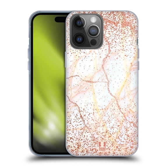 Head Case Designs Glittery Marble Prints Rose Gold Soft Gel Case Compatible with Apple iPhone 14 Pro Max