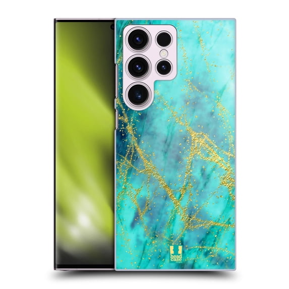 Head Case Designs Glittery Marble Prints Turquoise Hard Back Case Compatible with Samsung Galaxy S23 Ultra 5G