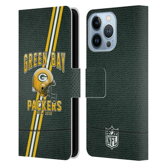 Head Case Designs NFL Green Bay Packers Logo Art Football Stripes Leather Book Wallet Case Cover For Apple iPhone 13 Pro