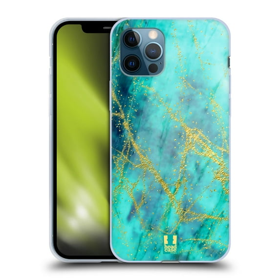 Head Case Designs Glittery Marble Prints Turquoise Soft Gel Case Compatible with Apple iPhone 12 / iPhone 12 Pro