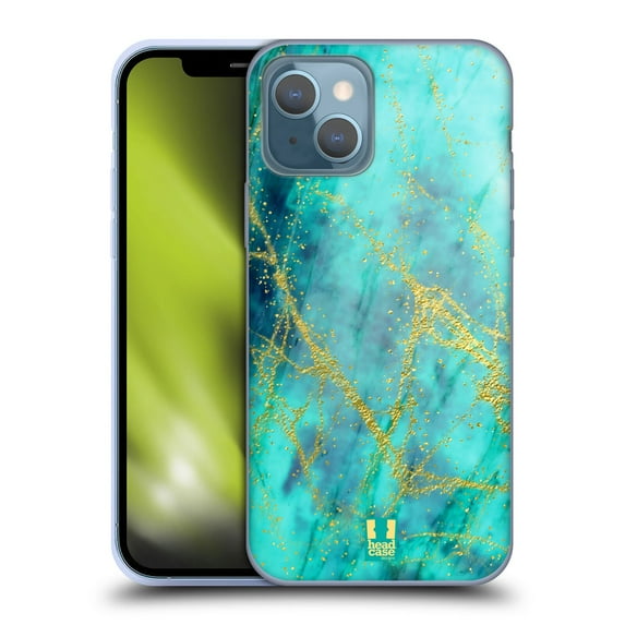 Head Case Designs Glittery Marble Prints Turquoise Soft Gel Case Compatible with Apple iPhone 13