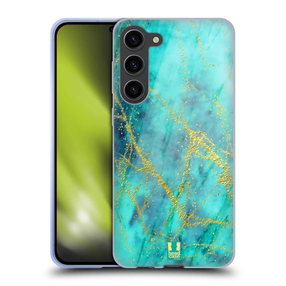 Head Case Designs Glittery Marble Prints Turquoise Soft Gel Case Compatible with Samsung Galaxy S23+ 5G