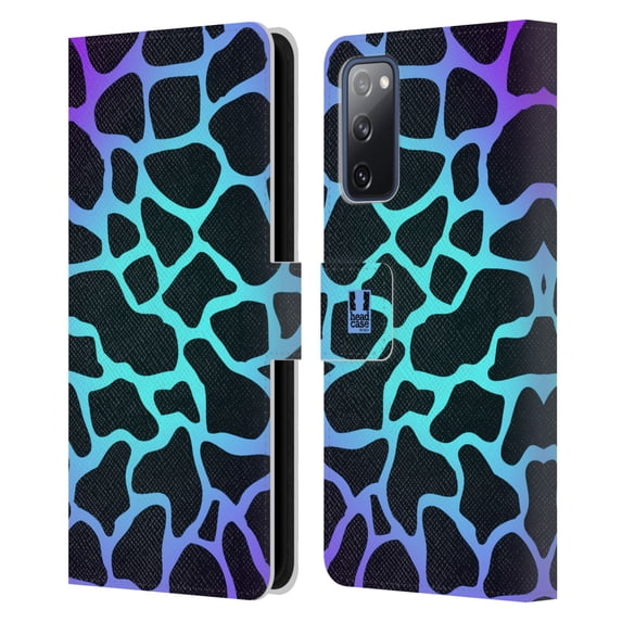 Head Case Designs Mad Prints Cyan Giraffe Leather Book Wallet Case Cover Compatible with Samsung Galaxy S20 FE / 5G