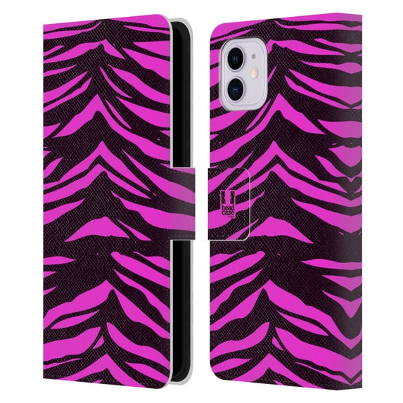 Head Case Designs Mad Prints Magenta Tiger Leather Book Wallet Case Cover Compatible with Apple iPhone 11