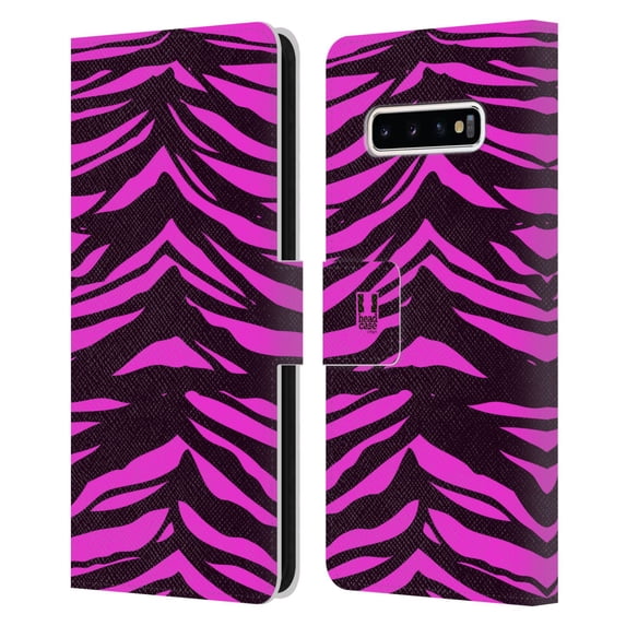 Head Case Designs Mad Prints Magenta Tiger Leather Book Wallet Case Cover Compatible with Samsung Galaxy S10+ / S10 Plus