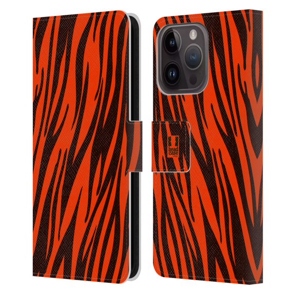 Head Case Designs Mad Prints Orange Tiger Leather Book Wallet Case Cover Compatible with Apple iPhone 15 Pro