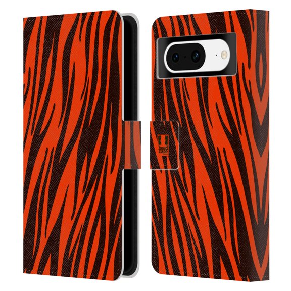 Head Case Designs Mad Prints Orange Tiger Leather Book Wallet Case Cover Compatible with Google Pixel 8
