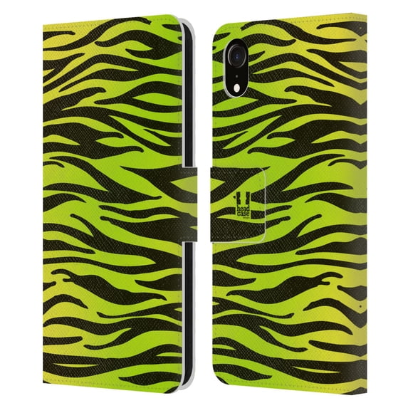 Head Case Designs Mad Prints Yellow Green Zebra Leather Book Wallet Case Cover Compatible with Apple iPhone XR