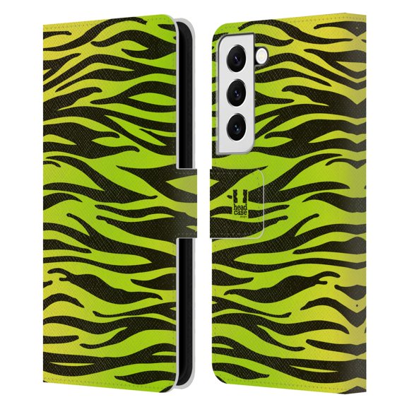 Head Case Designs Mad Prints Yellow Green Zebra Leather Book Wallet Case Cover Compatible with Samsung Galaxy S22 5G
