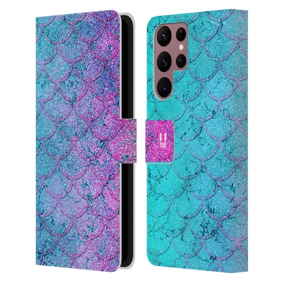 Head Case Designs Mermaid Scales Bubblegum Leather Book Wallet Case Cover Compatible with Samsung Galaxy S22 Ultra 5G