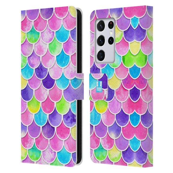 Head Case Designs Mermaid Scales Watercolour Leather Book Wallet Case Cover Compatible with Samsung Galaxy S21 Ultra 5G