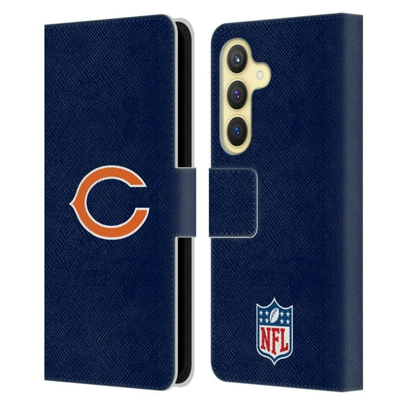 Head Case Designs NFL Chicago Bears Logo Plain Leather Book Wallet Case Cover For Samsung Galaxy S24 5G