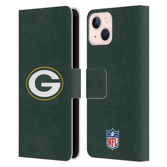 Head Case Designs NFL Green Bay Packers Logo Plain Leather Book Wallet Case Cover For Apple iPhone 13