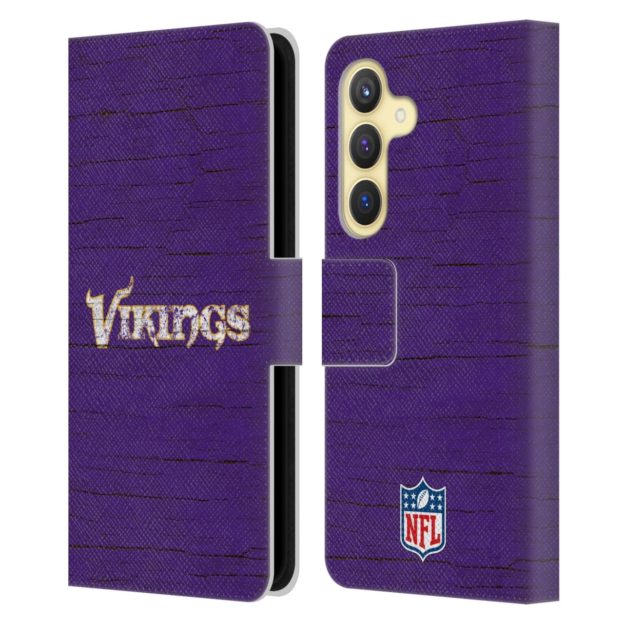Head Case Designs NFL Minnesota Vikings Logo Distressed Look Leather Book Wallet Case Cover For Samsung Galaxy S24 5G