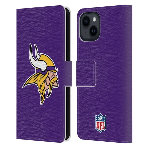 Head Case Designs NFL Minnesota Vikings Logo Plain Leather Book Wallet Case Cover For Apple iPhone 15