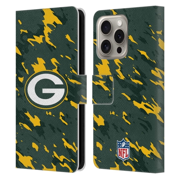 Head Case Designs NFL Green Bay Packers Logo Camou Leather Book Wallet Case Cover For Apple iPhone 16 Pro