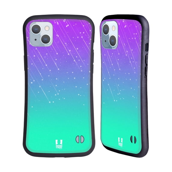 Head Case Designs Neon Rain Ombre Purple Aqua Hybrid Case Compatible with Apple iPhone 14 Plus