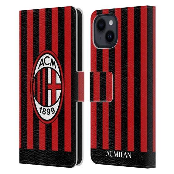 Head Case Designs Officially Licensed AC Milan 2022/23 Home Kit Leather Book Wallet Case Cover Compatible with Apple iPhone 15