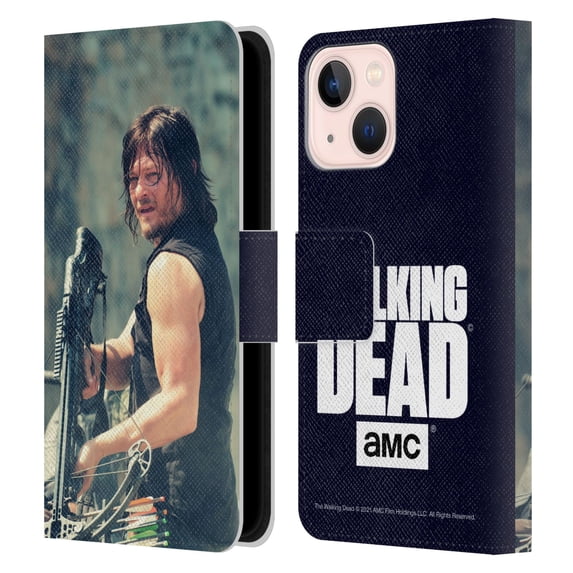 Head Case Designs Officially Licensed AMC The Walking Dead Daryl Dixon Archer Leather Book Wallet Case Cover Compatible with Apple iPhone 13 Mini