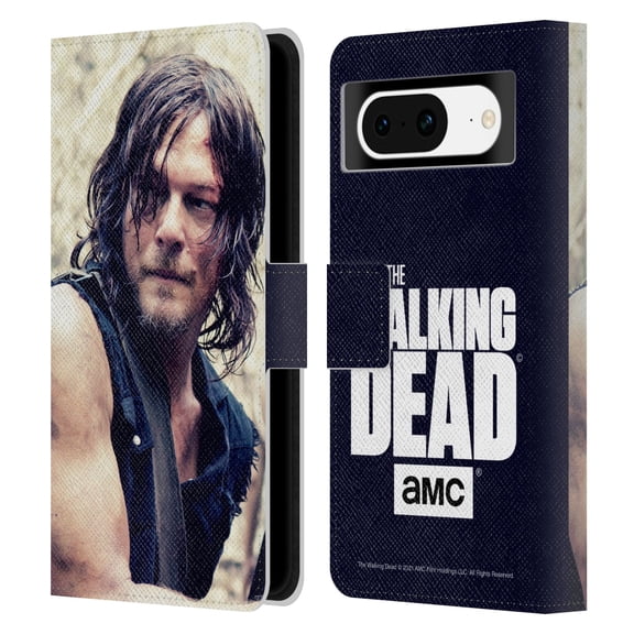 Head Case Designs Officially Licensed AMC The Walking Dead Daryl Dixon Half Body Leather Book Wallet Case Cover Compatible with Google Pixel 8
