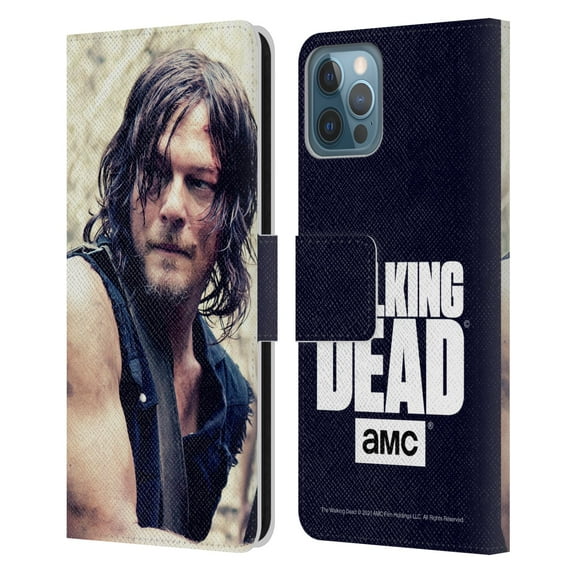 Head Case Designs Officially Licensed AMC The Walking Dead Daryl Dixon Half Body Leather Book Wallet Case Cover Compatible with Apple iPhone 12 / iPhone 12 Pro