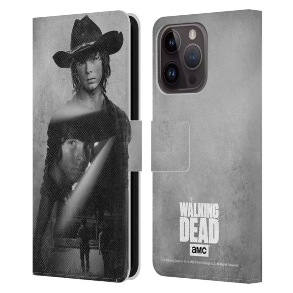 Head Case Designs Officially Licensed AMC The Walking Dead Double Exposure Carl Leather Book Wallet Case Cover Compatible with Apple iPhone 15 Pro