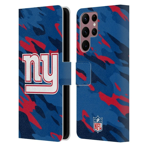 Head Case Designs NFL New York Giants Logo Camou Leather Book Wallet Case Cover For Samsung Galaxy S22 Ultra 5G