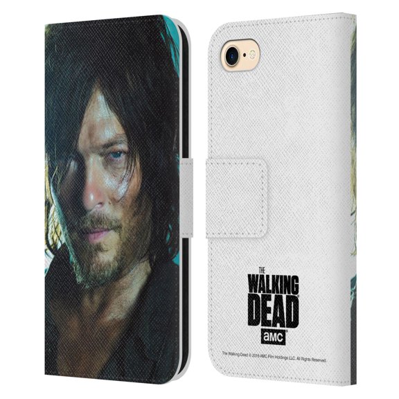 Head Case Designs Officially Licensed AMC The Walking Dead Characters Daryl Leather Book Wallet Case Cover Compatible with Apple iPhone 7 / 8 / SE 2020 & 2022