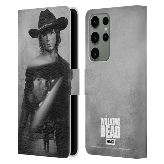 Head Case Designs Officially Licensed AMC The Walking Dead Double Exposure Carl Leather Book Wallet Case Cover Compatible with Samsung Galaxy S23 Ultra 5G