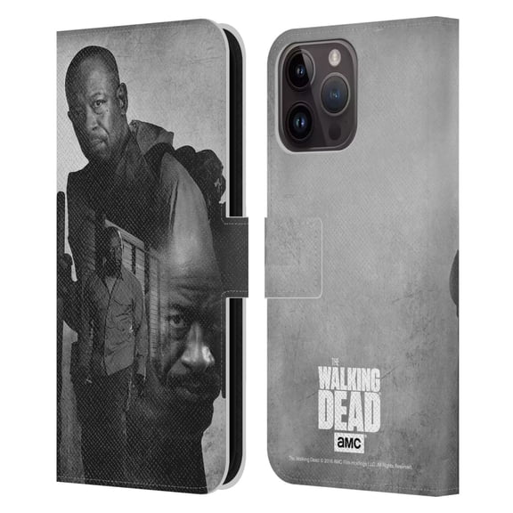 Head Case Designs Officially Licensed AMC The Walking Dead Double Exposure Morgan Leather Book Wallet Case Cover Compatible with Apple iPhone 15 Pro Max