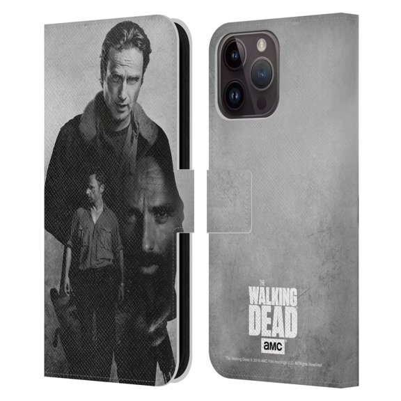 Head Case Designs Officially Licensed AMC The Walking Dead Double Exposure Rick Leather Book Wallet Case Cover Compatible with Apple iPhone 15 Pro Max