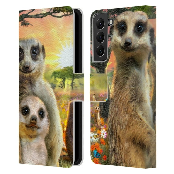 Head Case Designs Officially Licensed Aimee Stewart Animals Meerkats Leather Book Wallet Case Cover Compatible with Samsung Galaxy S22+ 5G