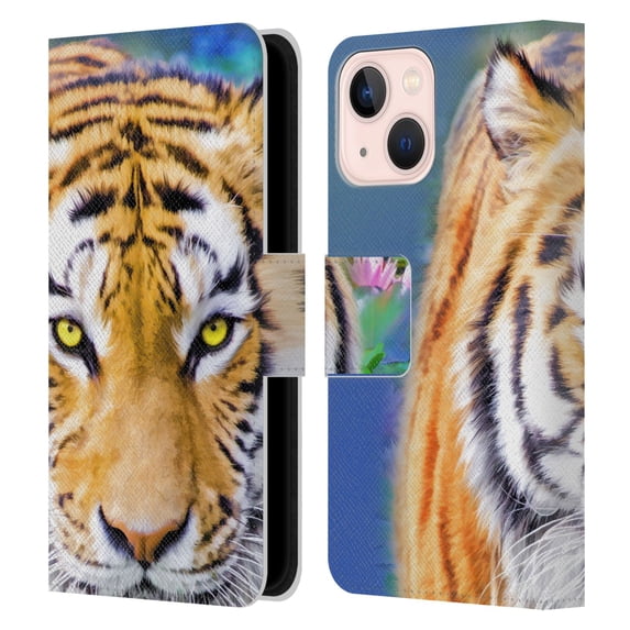 Head Case Designs Officially Licensed Aimee Stewart Animals Tiger Lily Leather Book Wallet Case Cover Compatible with Apple iPhone 13 Mini