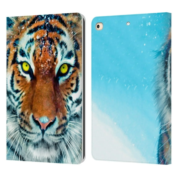 Head Case Designs Officially Licensed Aimee Stewart Animals Yellow Tiger Leather Book Wallet Case Cover Compatible with Apple iPad 9.7 2017 / iPad 9.7 2018