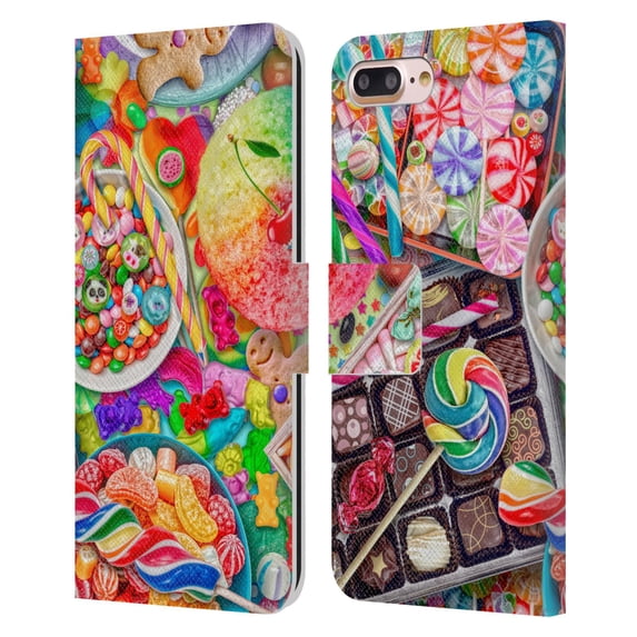 Head Case Designs Officially Licensed Aimee Stewart Colourful Sweets Candylicious Leather Book Wallet Case Cover Compatible with Apple iPhone 7 Plus / iPhone 8 Plus
