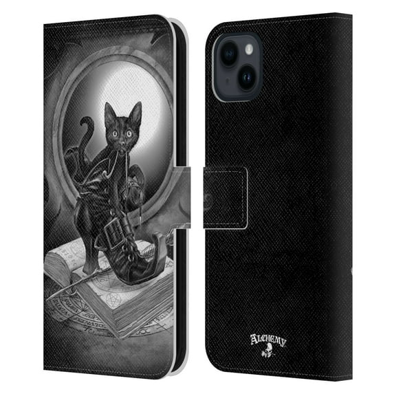 Head Case Designs Officially Licensed Alchemy Gothic Cats Midnight Mischief Leather Book Wallet Case Cover Compatible with Apple iPhone 15 Plus
