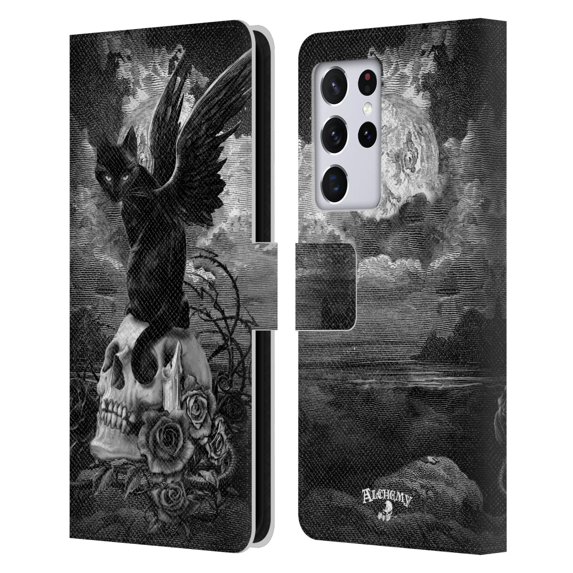 Head Case Designs Officially Licensed Alchemy Gothic Cats Nine Lives Of Poe Skull Leather Book Wallet Case Cover Compatible with Samsung Galaxy S21 Ultra 5G