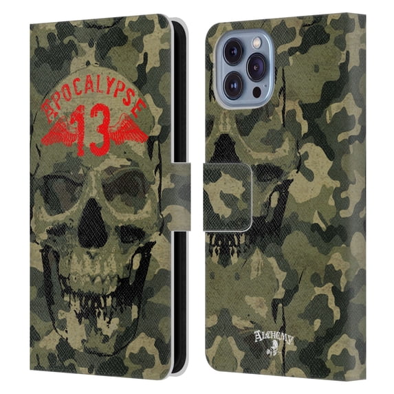 Head Case Designs Officially Licensed Alchemy Gothic Skull Camo Skull Leather Book Wallet Case Cover Compatible with Apple iPhone 14