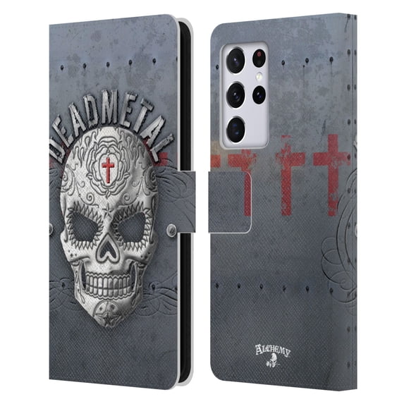 Head Case Designs Officially Licensed Alchemy Gothic Skull Dead Metal Leather Book Wallet Case Cover Compatible with Samsung Galaxy S21 Ultra 5G