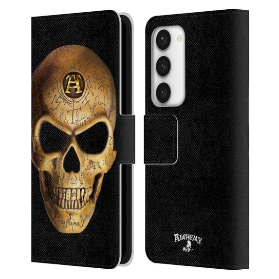 Head Case Designs Officially Licensed Alchemy Gothic Skull Omega Leather Book Wallet Case Cover Compatible with Samsung Galaxy S23 5G