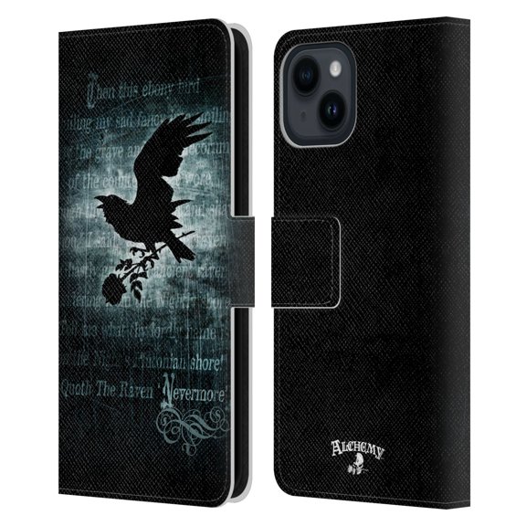 Head Case Designs Officially Licensed Alchemy Gothic Wing Nevermore Leather Book Wallet Case Cover Compatible with Apple iPhone 15