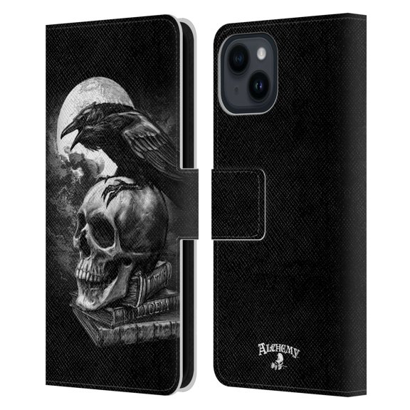 Head Case Designs Officially Licensed Alchemy Gothic Wing Poe's Raven Leather Book Wallet Case Cover Compatible with Apple iPhone 15