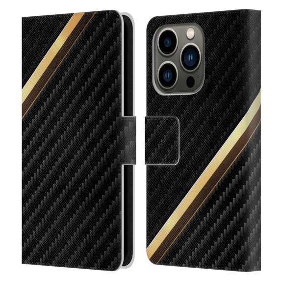 Head Case Designs Officially Licensed Alyn Spiller Carbon Fiber Gold Leather Book Wallet Case Cover Compatible with Apple iPhone 14 Pro
