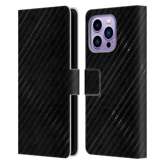 Head Case Designs Officially Licensed Alyn Spiller Carbon Fiber Plaid Leather Book Wallet Case Cover Compatible with Apple iPhone 14 Pro Max