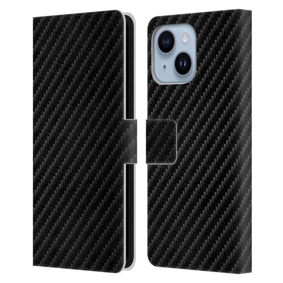 Head Case Designs Officially Licensed Alyn Spiller Carbon Fiber Plain Leather Book Wallet Case Cover Compatible with Apple iPhone 14 Plus